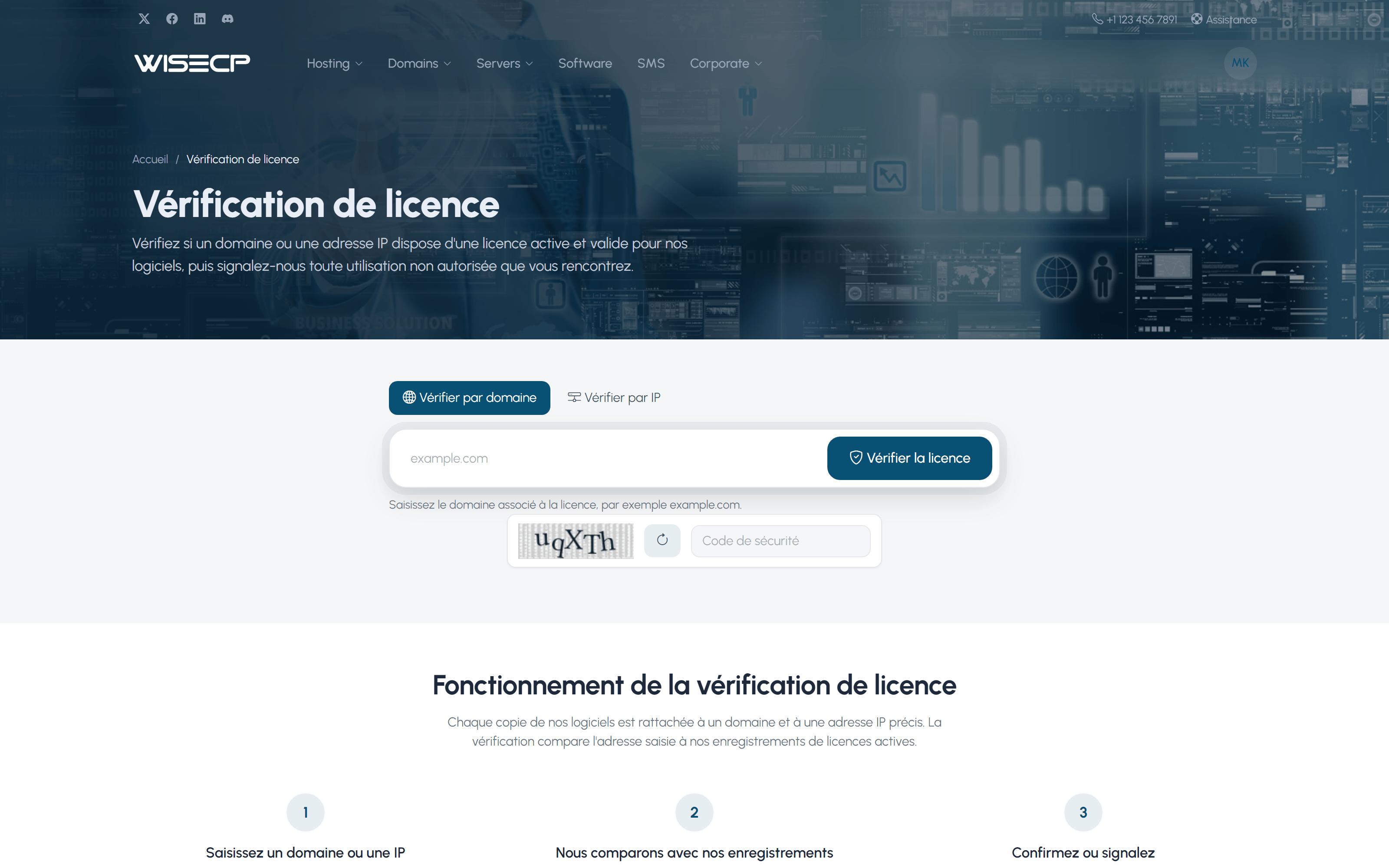 La page publique de vérification de licence : vérifier la validité d'une licence pour un domaine ou une IP